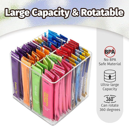 Drink Packet Organizer For Powdered Drink Mix,Powder Packet,Water Packet,Water Flavor Packet,Lazy Susan Organizer Rotating Holder for Drink Mix Necessities（Square）