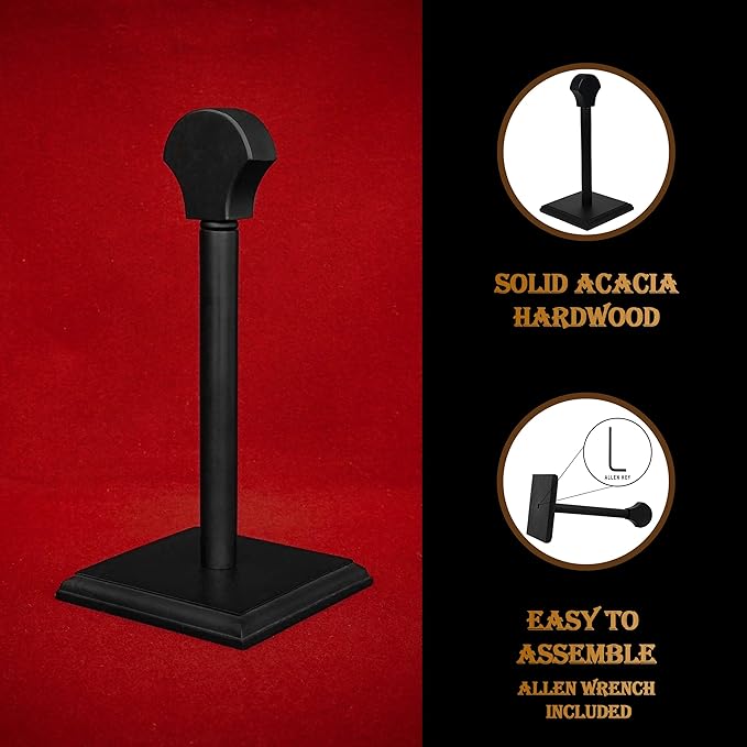 Mythrojan Wooden Helmet Stand Solid Medieval Roman Viking Helmet Display Stand Mask Display Templar Spartan Cosplay Larp Knight Stand Black