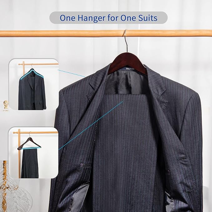 Nature Smile Luxury Mahogany Wooden Suit Hangers - 12 Pack - Wood Coat Hangers,Jacket Outerwear Shirt Hangers with Extra-Wide Shoulder, 360 Degree Swivel Hooks & Anti-Slip Bar with Screw
