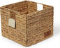 Water Hyacinth Storage Basket – 12x12x10 Inch Foldable Woven Organizer Bin, Handwoven Natural Fiber with Reinforced Frame, SGS Tested (US FDA 21 CFR 178.3800(b) PCP PASS)