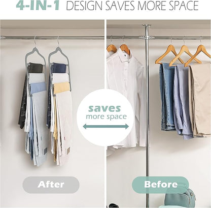 Velvet Pants Clothes Hanger Space Saving Non Slip Pants Shorts Hanger, Myfolrena Jeans Slack Trousers Hangers Multiple Velvet Hanger Closet Storage and Organization for Jeans,Scarf,Tie(Grey, 5)