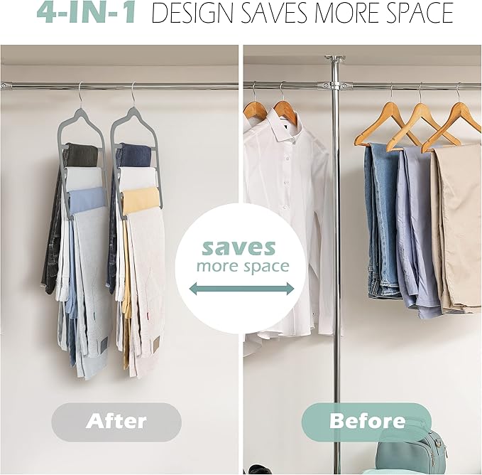 Velvet Pants Clothes Hanger Space Saving Non Slip Pants Shorts Hanger, Myfolrena Jeans Slack Trousers Hangers Multiple Velvet Hanger Closet Storage and Organization for Jeans,Scarf,Tie(Grey, 3)