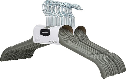 Amazon Basics Space Saving Slim Velvet Non-Slip Clothes Hangers for Closet Organization, Gray/Silver, 30-Pack