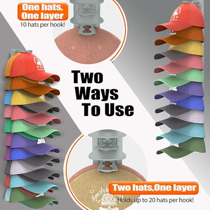 Hat Organizer for Baseball Caps, 2 Pack Hat Rack for Wall, Strong Adhesive Hat Storage Display Holder(Gray)
