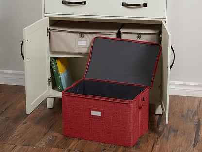 Covermates Platter Storage Box – Serveware & China Storage Container with Dual Zippers, ID Window, Reinforced Handles & Structured Walls for Platter, Dish & Serving Tray Protection, Red Heather