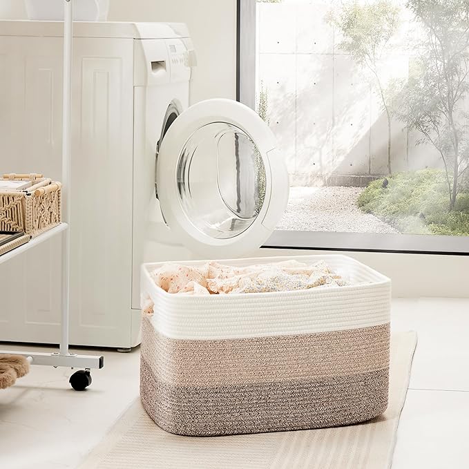 Artfeel Blanket Basket,Rectangle Woven Baskets for Storage,30L Laundry Basket for Decorative Nursery Blanket,Toys,Dirty Clothes and Magazine in Shelves,Baby Room,and Living Room