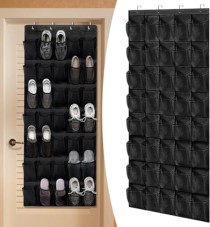 Black 40 Large Pockets Over The Door Shoe Organizer, Mesh Hanging Shoe Rack for Closet, Over Door Organizer Shoe Organizer for Wall