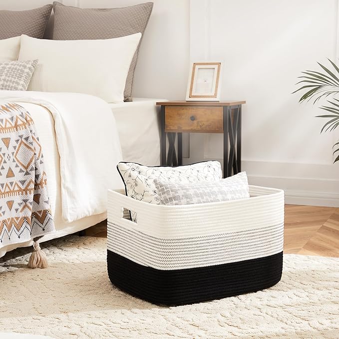 Artfeel Blanket Basket,Rectangle Woven Baskets for Storage,100L Laundry Basket for Decorative Nursery Blanket,Toys,Dirty Clothes and Magazine in Shelves,Baby Room,and Living Room