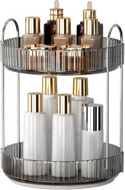YCIA&DONE 360 Rotating Makeup Organizer and Storage for Vanity Countertop 2 Tiers, High Capacity Cosmetic Skincare Perfume Organizers for Dresser Bathroom Lazy Susan (Smoky Gray)