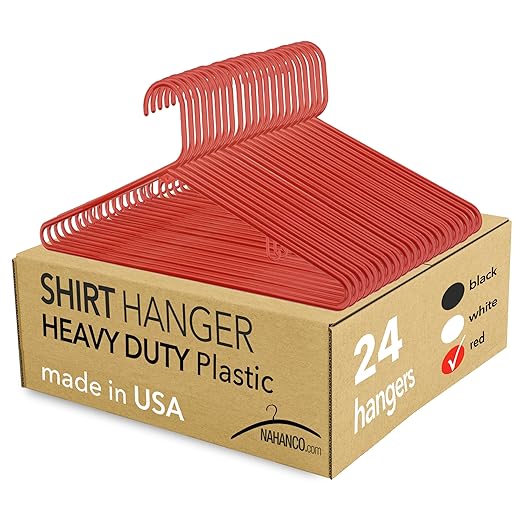 NAHANCO Plastic Tubular Hangers - 16 1/4" Red (Pack of 24)