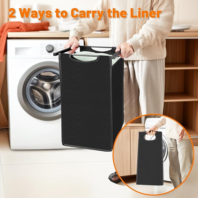 Sonharlar Laundry Hamper, Laundry Sorter with 3 Pull-Out Removable Oxford Fabric Bags Cloth Laundry Basket 3 x 10 Gallons (Black and Rustic Brown)