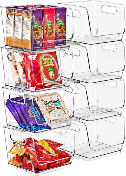Sorbus Stackable Storage Bins Open Front, Clear Stackable Storage Bins, Pantry Bins for Storage and Organization, Acrylic Stackable Bins for Kitchen, Clear Pantry Organizer Bins (Small Square 8 Pack)