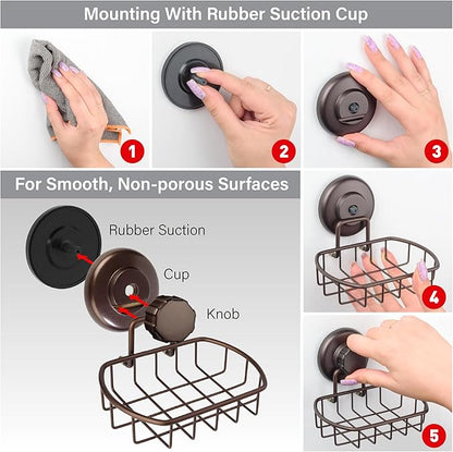 HASKO Suction Cup Soap Dish for Shower Wall, Rustproof Stainless Steel Shower Soap Holder Suction, Bathtub Bathroom Bar Soap Holder, Bronze