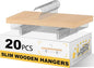 Quality 14" Slim Wooden Skirt & Pant Hangers with Clips – 20 Pack – Space-Saving 0.3" Thin Plywood Hanger – 10 lb Capacity – Adjustable Non-Slip Clips, 360° Swivel Hook (Natural, 20 Pack)