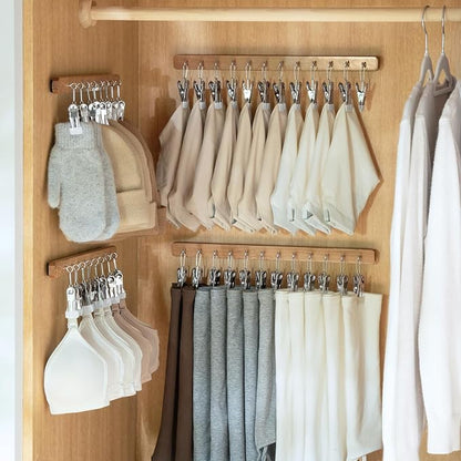 Pull Out Hat Rack for Closet, Sliding Hooks Hanger Rack with Clips for Bras Caps Underwear Socks Scarves Gloves Handkerchiefs, Dual Side 12 Clips Rail, 2 Pcs