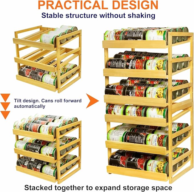 MinBoo Bamboo Can Organizer for Pantry - Stackable Can Dispensers for 36 Cans, Canned Food Storage, Pantry Shelf, Kitchen Cabinet or Countertop