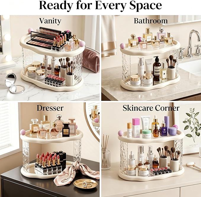 Skincare Makeup Organizer for Vanity and Bathroom Countertop-2 Tier Makeup Jewelry Storage,Transparent Clear Cloud Cosmetics Organizer, Ideal for Cosmetic Perfume Skincare for Countertop,Desk,Bathroom,Dresser-White
