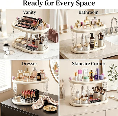 Skincare Makeup Organizer for Vanity and Bathroom Countertop-2 Tier Makeup Jewelry Storage,Transparent Clear Cloud Cosmetics Organizer, Ideal for Cosmetic Perfume Skincare for Countertop,Desk,Bathroom,Dresser-White
