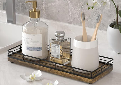 Rustic Bathroom Toilet Tank Tray, 11.2" Wood Toilet Paper Storage Basket Back of Toilet Basket Organizer, Vanity Tray for Perfume Makeup Candle Kitchen Counter Coffee Table Decor