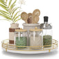 10" Wooden Lazy Susan Turntable for Cabinet – Rotating Spice Rack Organizer, Small Kitchen Countertop Tray for Dining Table & Pantry Storage (White & Gold)