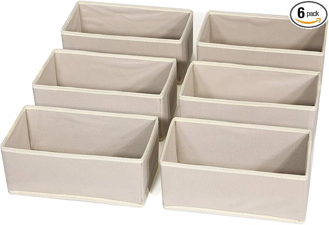 DIOMMELL 6 Pack Foldable Cloth Storage Box Closet Dresser Drawer Organizer Fabric Baskets Bins Containers Divider for Clothes Underwear Bras Socks Lingerie Clothing,Beige 060