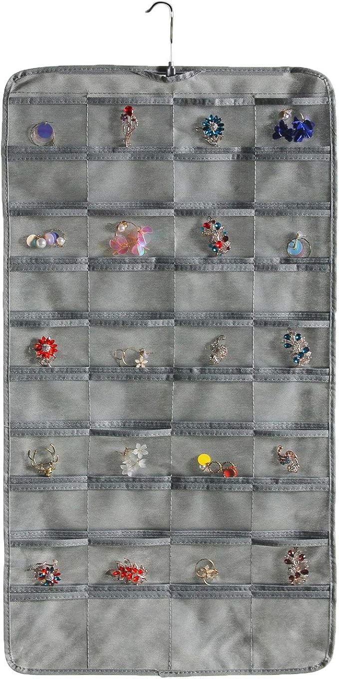 seven wolves Hanging Jewelry Organizer Holder, Storage Bag for Earrings Necklace Bracelet Ring Accessory Display Holder Bag, Grey
