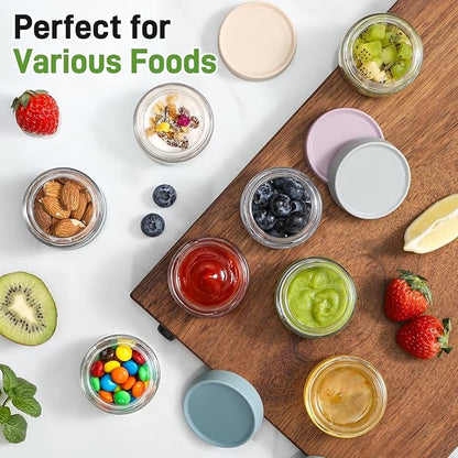 NETANY 2oz Glass Salad Dressing Containers, 6-Pack Small Sauce Containers with Lids and Mini Condiment Cups Containers,To Go Glass Jars for Meal Prep Lunch box