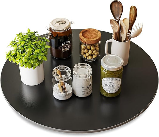 23.6" Lazy Susan Turntable – 360° Sinteredstone Silent Anti-Slip Turntable, Table Top Centerpiece for Kitchen, Pantry, Spice Rack, Refrigerator & Dining Table, Black