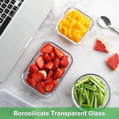 HOMBERKING Glass Food Storage Containers with Lids, [18 Piece] Glass Meal Prep Containers, Airtight Lunch Bento Boxes, BPA-Free & Leak Proof (9 lids & 9 Containers) - Pink