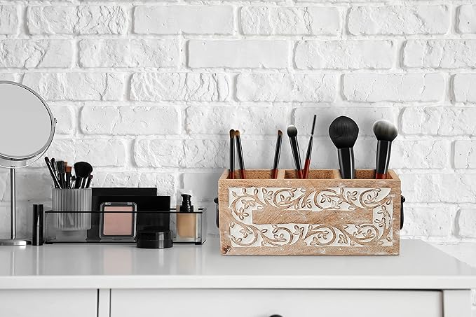 Farmhouse Decor 3 Compartment Silverware Holder Utensil and Cutlery Caddy for Parties Countertop Organizer for Spoon Fork and Knife Remote Control Holder Basket 10 x 4.5 x 5 Inches (Design 4)