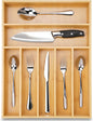 Upassion Bamboo Kitchen Drawer Organizer, 13 Inch Silverware Organizer with Extra-deep Grooved Divider, 7 Slots Pure Bamboo Wood Caddy for Flatware Cutlery Knives, Forks, Spoons