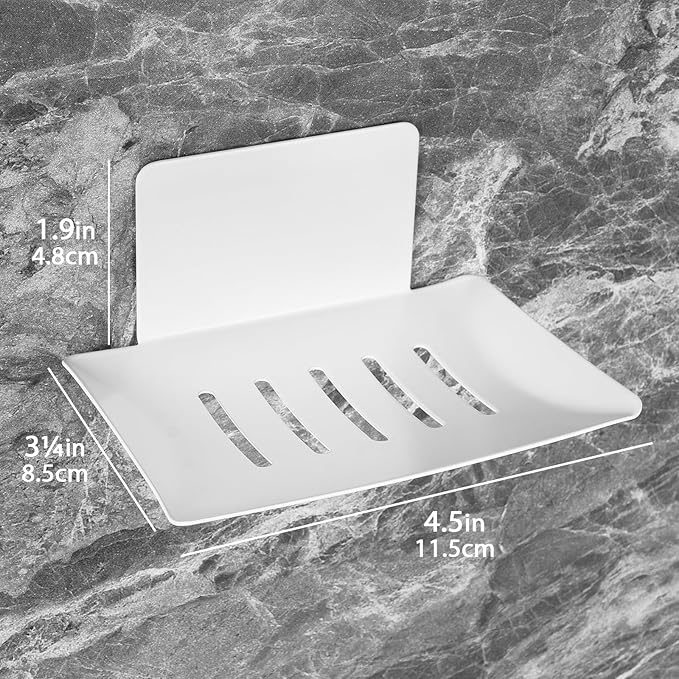 Soap Dishes for Bathroom, Bar Soap Holder with Self Draining Tray, Soap Tray for Shower Wall, 5 Slot Self-Adhesive Soap Container (White)