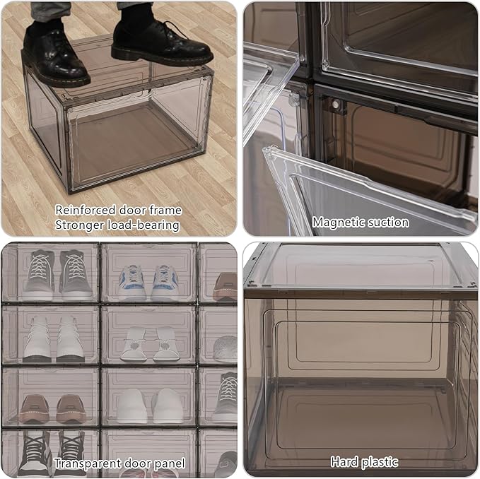 12pcs Acrylic Shoe Box, Shoe Container Stackable Shoe Organizer Acrylic Display Case Sneaker Storage Sturdy Magnet for Entryway, Closets, Bedrooms, Bathrooms