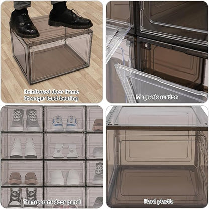 12pcs Acrylic Shoe Box, Shoe Container Stackable Shoe Organizer Acrylic Display Case Sneaker Storage Sturdy Magnet for Entryway, Closets, Bedrooms, Bathrooms