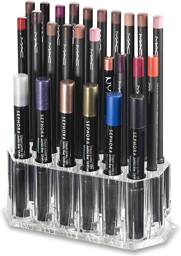 Acrylic Eyeliner Organizer & Lip Liner Organizer 26 Space Storage 20 Standard 6 Jumbo Cosmetic Pencil Makeup Display Case Refillable Container (2)