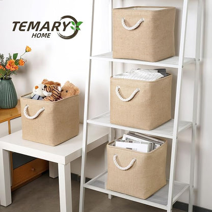 Temary Cube Storage Bins 11 Inch Fabric Storage Baskets 4 Pack Collapsible Storage Cubes Baskets for Gift Empty, Cube Organizer Bins Cloth Basket for Shelves (Linen Yellow)