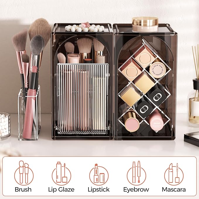INVSSENE Stackable Makeup Organizer Countertop, Storage Perfume Skincare Cosmetic Lipstick Face Mask Makeup Brush Palettes, Ideal for Vanity Bathroom Counter