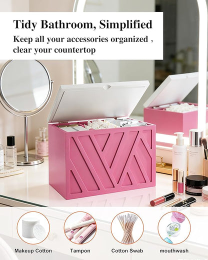 Tampon Holder for Bathroom Decor Feminine Product Organizer With Lid Shark Week Box Wooden Pad Girl Stuff Box (BLACK, lid) (1, PINK)