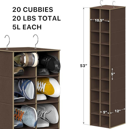 Simple Houseware 20 Section Shelves Hanging Shoes Organizer Holder for Closet, Brown
