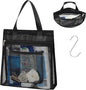 F-color Mesh Shower Caddy Portable Hanging - 3 Pockets Small Shower Bag Tote with Zipper Closure for Camping, Gym Lockers, Travel, Toiletry, Quick Dry Bathroom Essentials with S Hook, Black