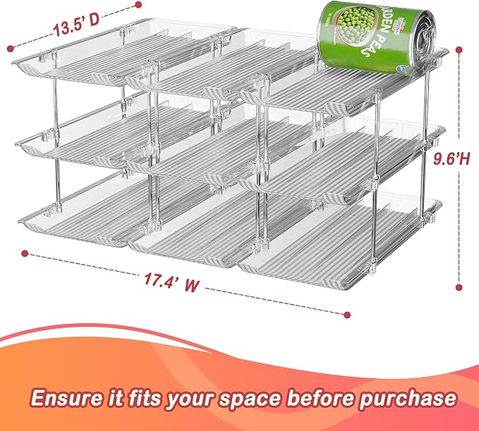 Ynelyase Can Storage Organizer Pantry and Canned Food Holders for Soup Can Goods Dispenser with Rack Clear 9-Pack