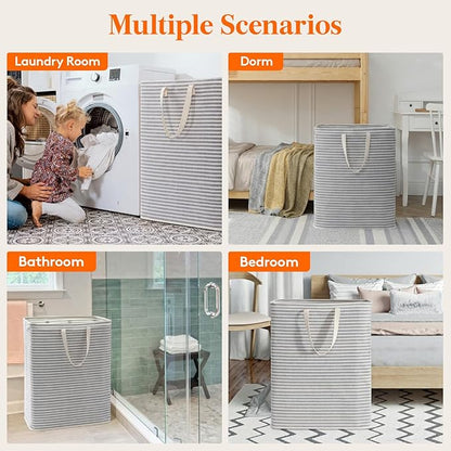 Lifewit 125L Large Collapsible Laundry Hamper, Tall Foldable Dirty Clothes Baskets Waterproof, Freestanding Design with Easy Carry Handles in Dorm Bedroom Bathroom College, Grey