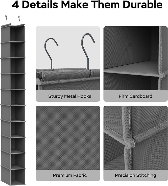 MAX Houser 10-Shelf Hanging Shoe Shelf Organizer, Hanging Shoe Storage for Closet (Grey)