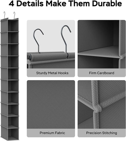 MAX Houser 10-Shelf Hanging Shoe Shelf Organizer, Hanging Shoe Storage for Closet (Grey)