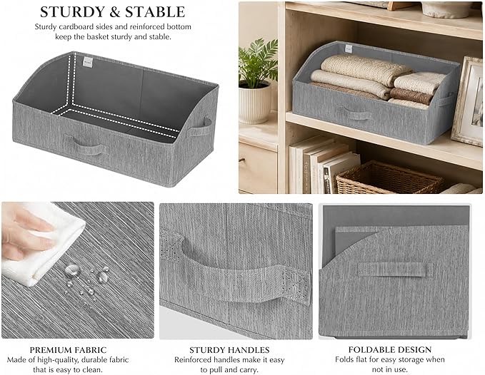 WUIKE Trapezoid Storage Bins for Closet Organizers and Storage, Fabric Closet Bins with Handles, Foldable Storage Baskets for Clothes, Purse, Blanket, Light Gray, Extra Large, 3-Pack