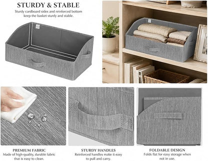 WUIKE Trapezoid Storage Bins for Closet Organizers and Storage, Fabric Closet Bins with Handles, Foldable Storage Baskets for Clothes, Purse, Blanket, Light Gray, Extra Large, 3-Pack