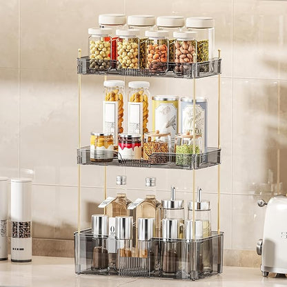 Akinbas 3 Tier Bathroom Organizer Countertop Makeup Perfume Tray Skincare Organizer for Bathroom Dresser Vanity (Grey)