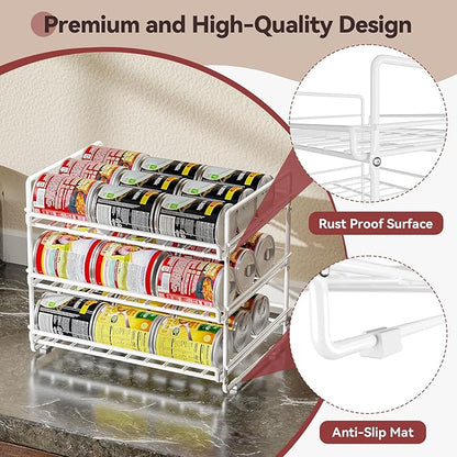 SUFAUY 3 Tier Can Organizer for Pantry, Holds 36 Cans, Heavy Duty Metal Shelves for Storage, White