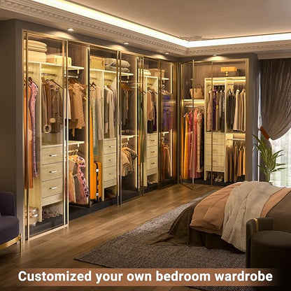 Besiost 4FT Small Closet System with 3 Fabric Drawers, 48'' Closet Organizer System With 3 Adjustable Shelves, Flexible Built-In Clothes Garment Rack for Small Space, 48" L x 13" W x 71" H, Light Oak