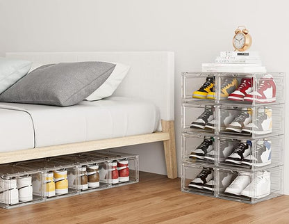 HOMIDEC Shoe Storage, 8 Pack Shoe Organizer Clear Hard Plastic Shoe Box, Shoe Boxes Clear Plastic Stackable, Shoe Boxes with Lids for Size 13